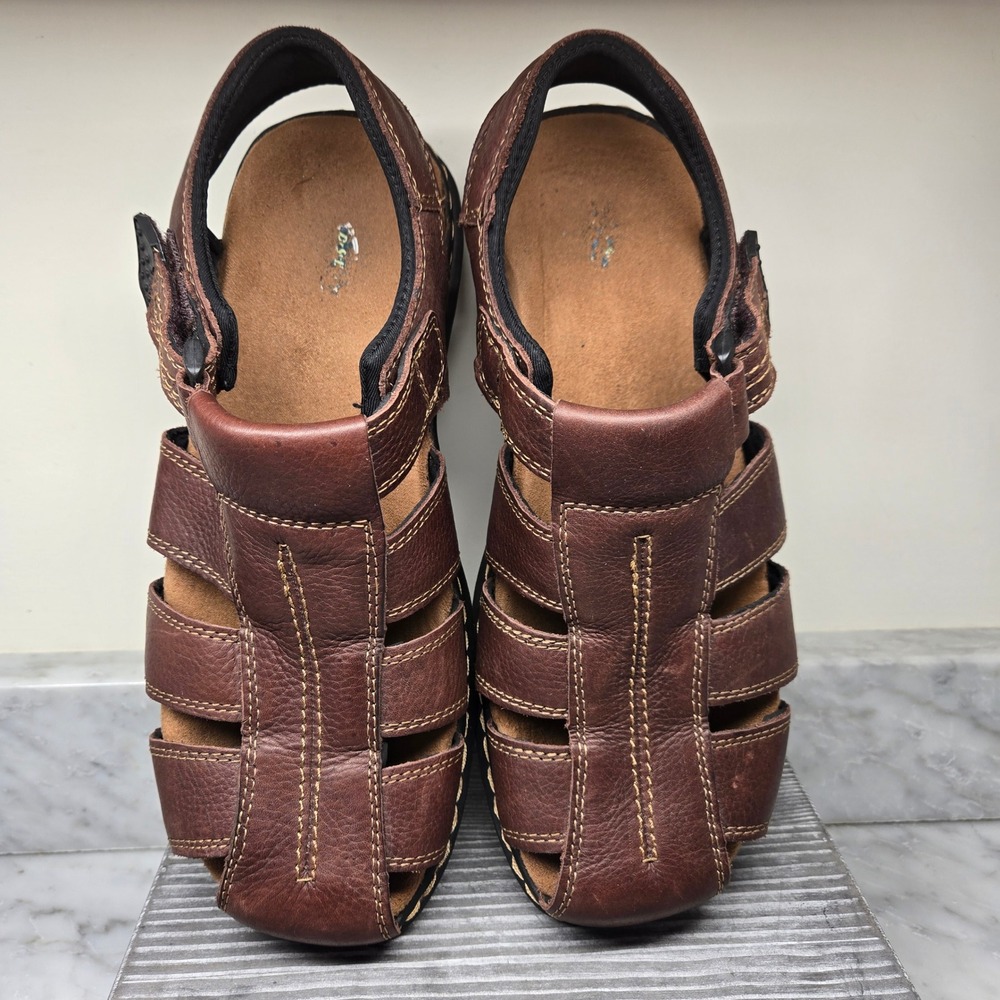 Dr. Scholls Gaston Mens Brown Leather Fisherman Sandals‎ Memory Foam Size 13 M - Picture 2 of 14